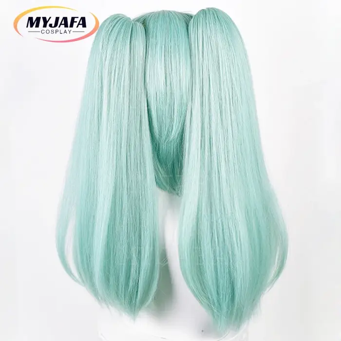 Perruque de Cosplay synthétique vert menthe Cyberpunk avec bonnet de perruque, perruque de Cosplay, longue queue de cheval, résistante à la chaleur