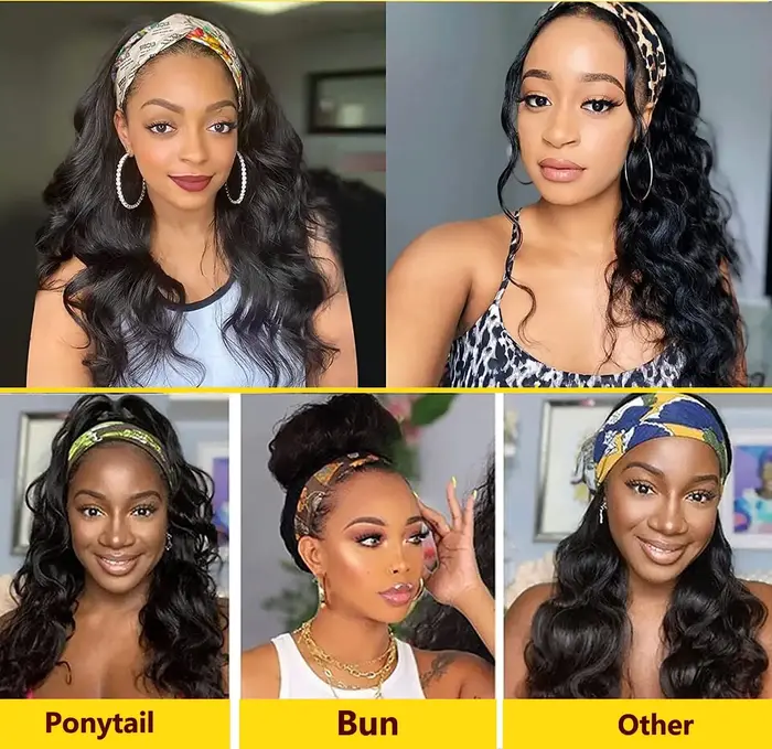 Bandeau perruques cheveux humains sans colle vague de corps