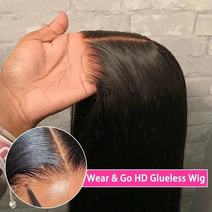 Mettre et aller perruque sans colle cheveux humains pré plumés pré-coupé dentelle noeuds blanchis droite courte Bob