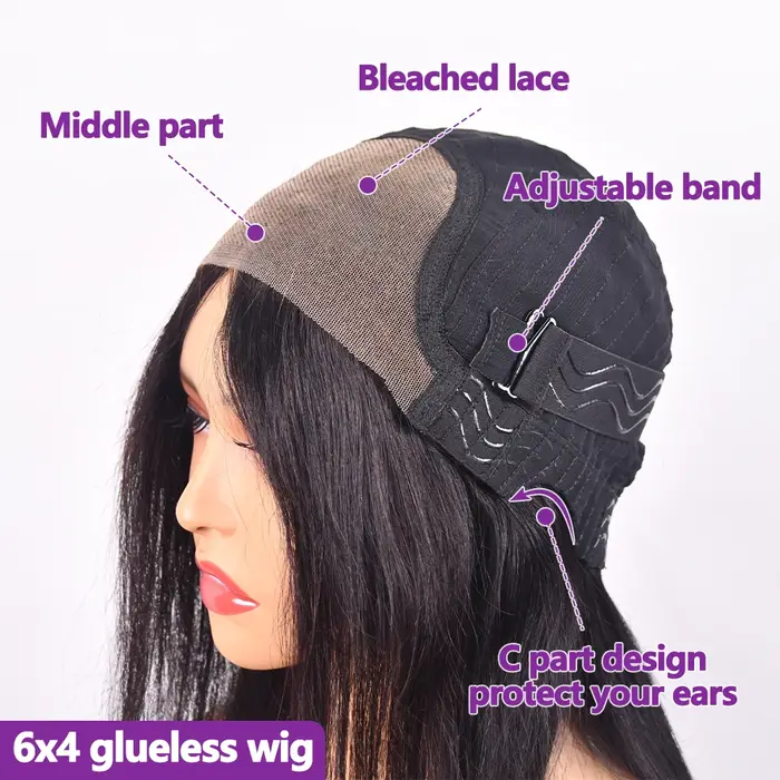6X4 Perruques Cheveux Humains Sans Colle Prête à Porter 4X4 Glueless Wigs Human Hair Lisse Dentelle