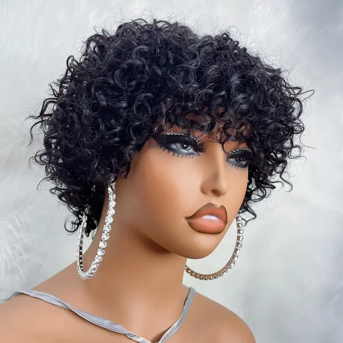Perruques de cheveux humains coupe lutin pour les femmes noires Afro Rose bouclés Funmi perruques sa