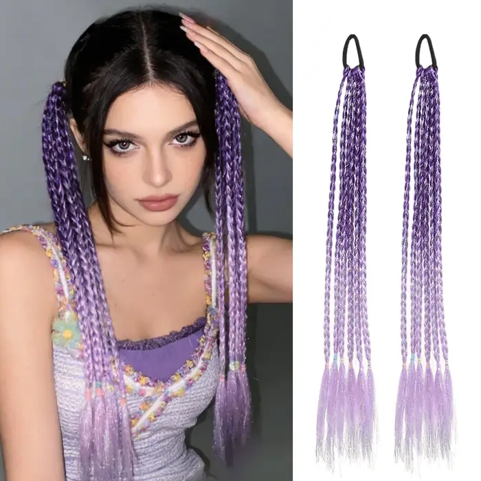 Lot de 2 extensions de cheveux en fibres synthétiques avec tresses torsadées ombrées à fil doré