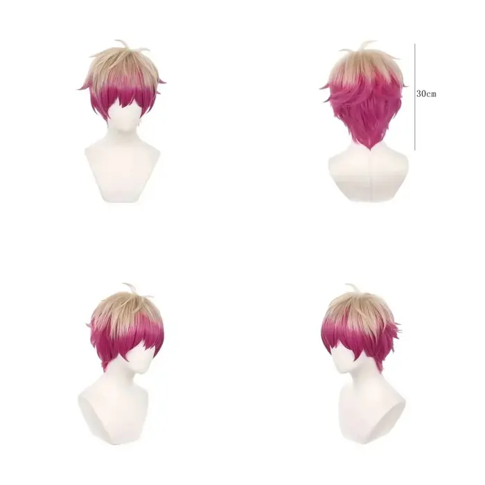 Perruque synthétique courte dégradée blond-rose avec texture texturée sur le devant – Fibre résistante à la chaleur