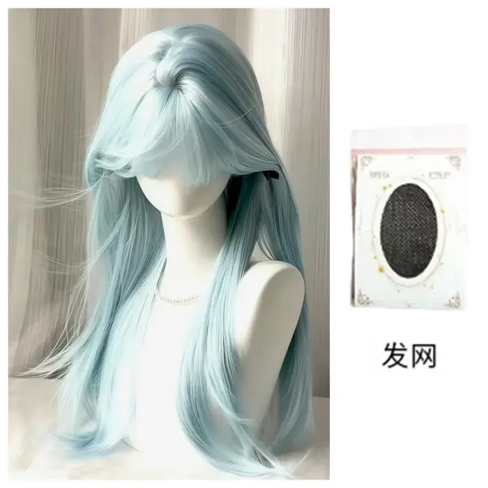 Ange glace bleu perruque femme quotidien Lolita longue droite JK réalité tête portant perruque plein