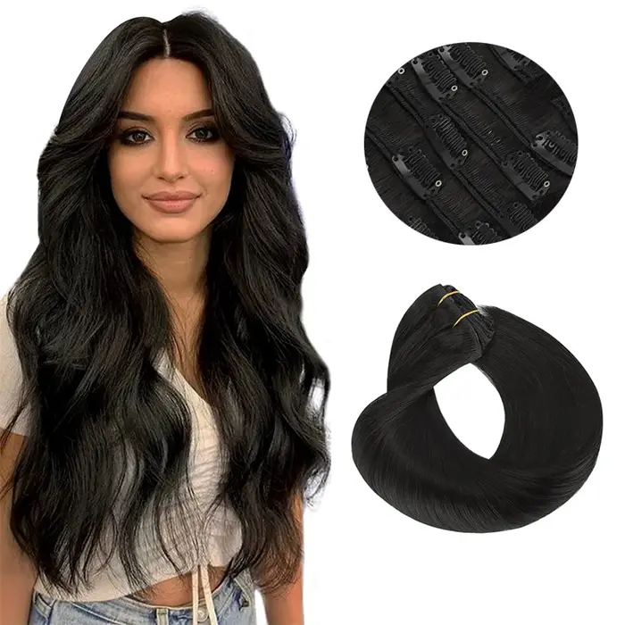 Extensions de cheveux humains lisses à clips