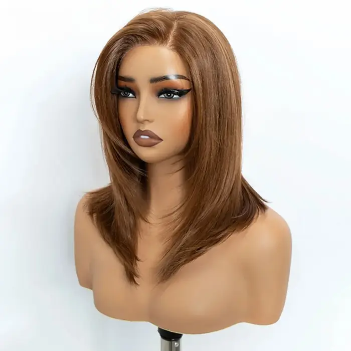 Perruque Lace Front Synthétique Noble 13X3, coupe Bob, avec raie libre, pré-épilée, 16 pouces, lisse