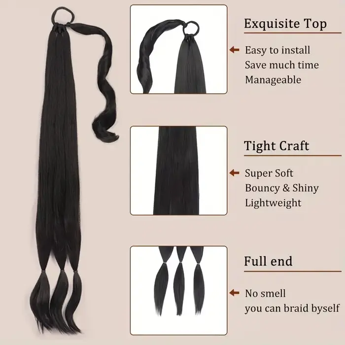 Extensions capillaires synthétiques longues et lisses de 32 pouces
