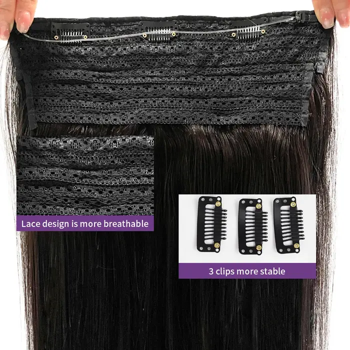 Extensions de cheveux de fil droit vrais cheveux humains fil noir naturel Extensions de cheveux humains 16-26 pouces ligne de poisson pince dans l'extension