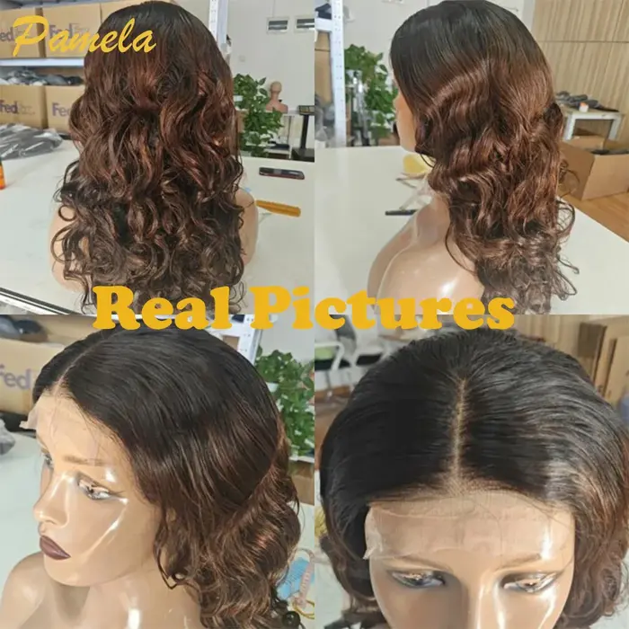 Perruque Blonde Ombre couleur marron perruque de cheveux humains 250 densité lâche vague profonde dentelle frontale sans colle perruques cheveux humains prêt à porter