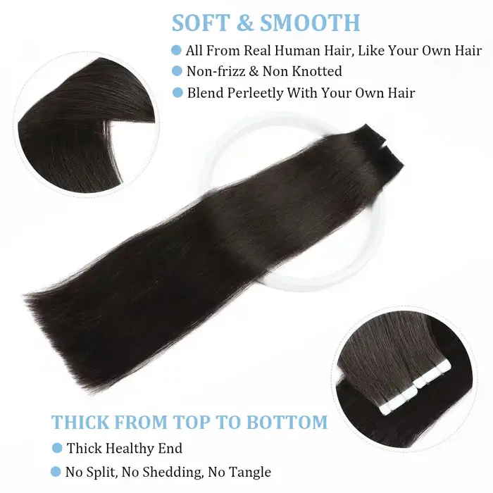Extensions de Cheveux Humains Raides Naturels 1B