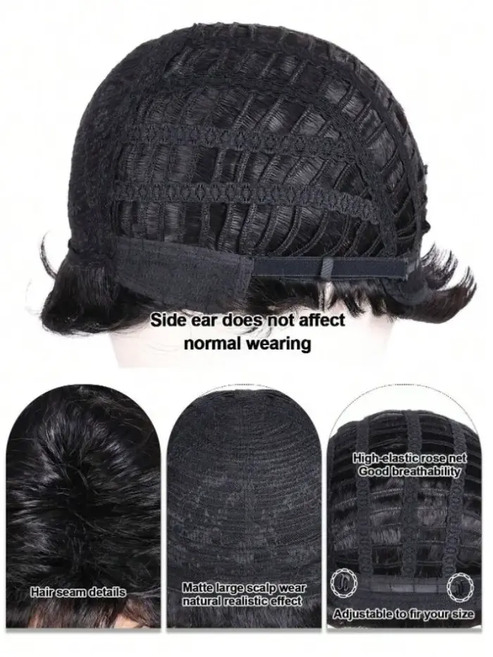 Perruque synthétique bouclée moelleuse naturelle à la mode pour femmes de 12 pouces avec bords latéraux