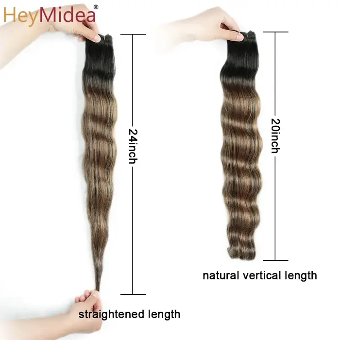 Extensions de cheveux synthétiques naturels Body Wave, tissage en mèches, Ombré Blond Piano, épaisseur 'Loose Deep', pour queue de cheval