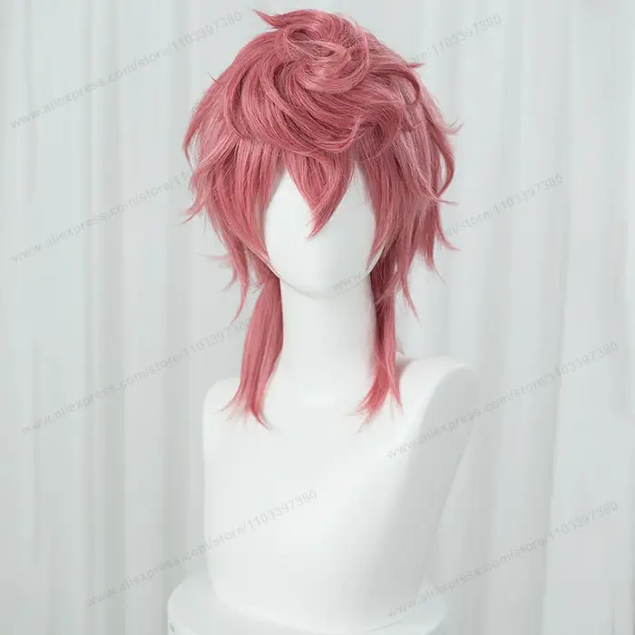 Anime Trish Una Cosplay perruque 40 cm rose femmes cheveux résistant à la chaleur perruques synthétiques + bonnet