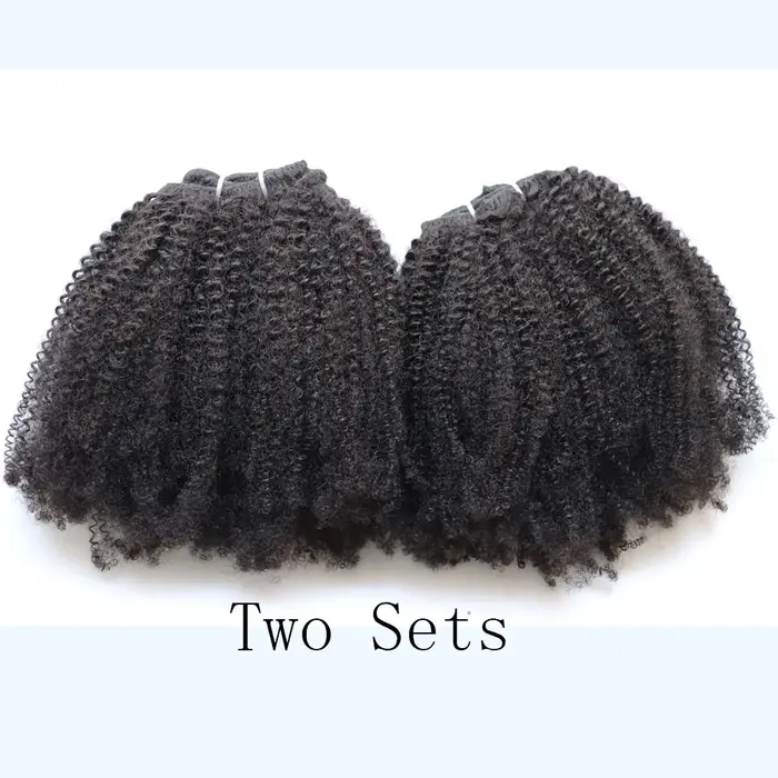 KPLYGDG réel 4C Afro crépus bouclés Extensions de cheveux humains Clips en naturel noir vierge Remy pince dans