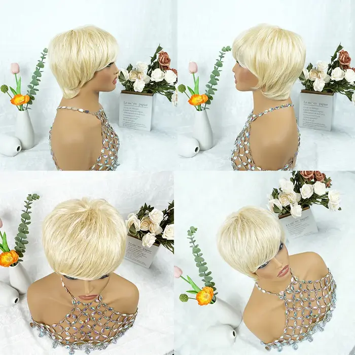 Perruque courte et droite de style pixie pour homme