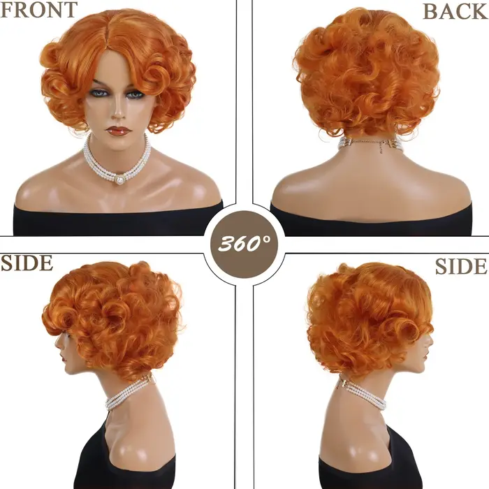 GNIMEGIL perruque courte synthétique pour femmes Orange bouclés Bob