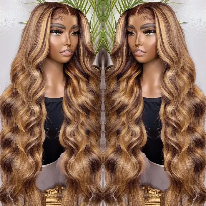 Perruque Lace Front Coroled 30 pouces avec mèches, perruques frontales HD 13x6 en dentelle, cheveux 