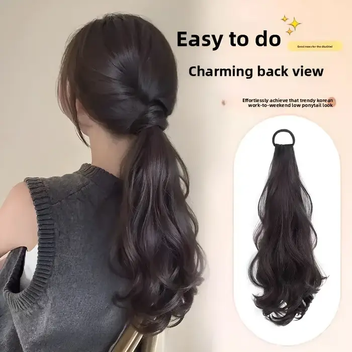 Perruque synthétique Vitality, queue de cheval longue et ondulée avec élastique à haute élasticité, 
