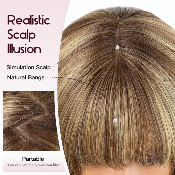 Bob brun mélangé blond Remy cheveux humains pour les femmes naturel droite perruques courtes avec fr