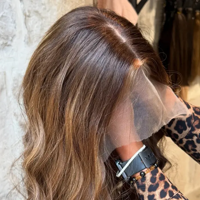 Perruque synthétique marron châtain foncé à reflets ombrés Balayage pour femmes, perruque Body Wave 