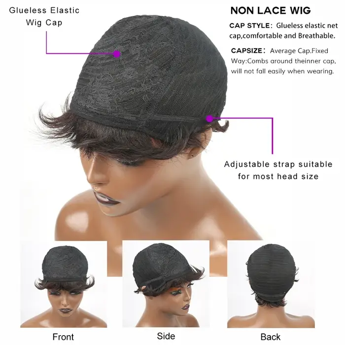 Perruques de cheveux humains bon marché courte Bob coupe lutin perruque