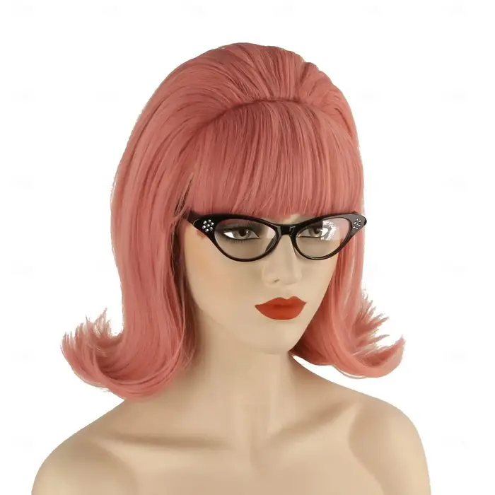 HAIRJOY cheveux synthétiques rose updo perruque 70s Pinup Pelucas 60s ruche Look Vintage Halloween Costume femmes