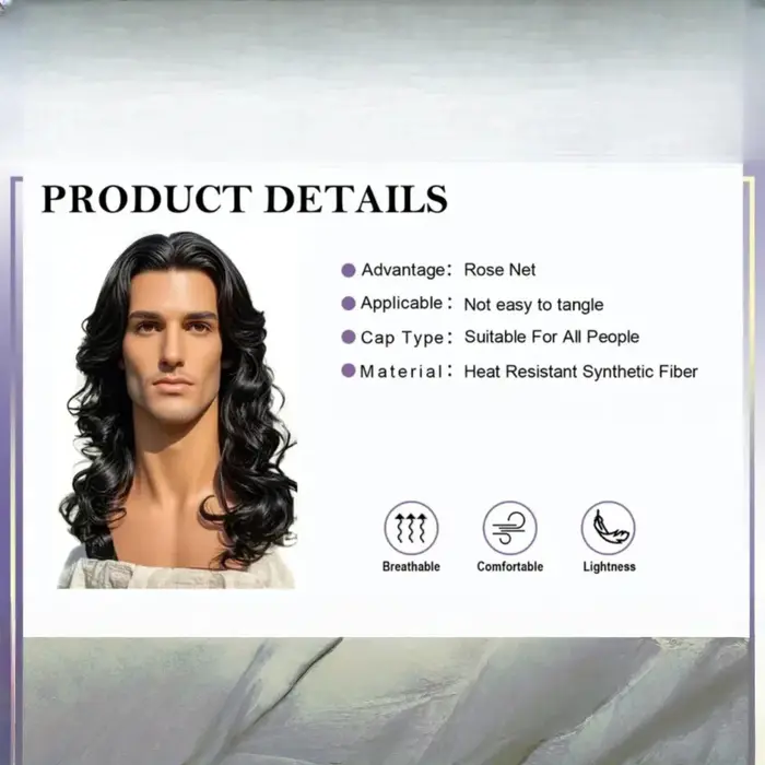 Perruque synthétique bouclée ample noire pour hommes – Look naturel
