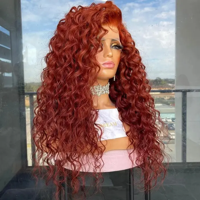 Perruque Lace Front Synthétique Bouclée Rouge Bordeaux pour Femme Noire