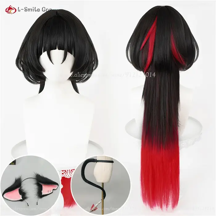 Jane Doe Cosplay perruque 70 cm noir rouge