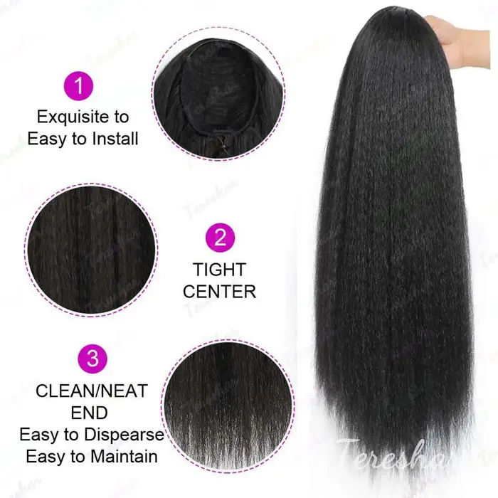 Extension de queue de cheval synthétique avec frange pour femmes noires Yaki cordon droit