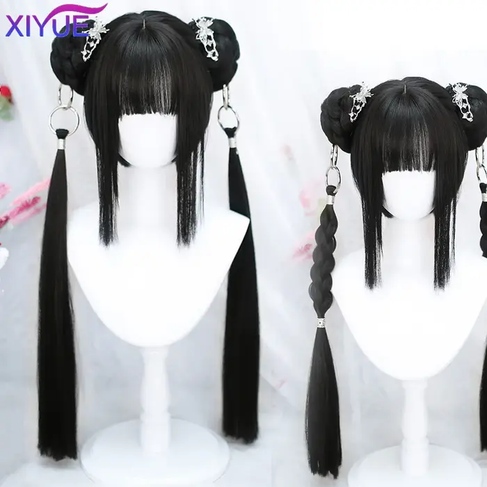 XIYUE synthétique longue droite Lolita perruque avec Bang rouge Ombre noir Cosplay fête Halloween noël ondulé bouclés