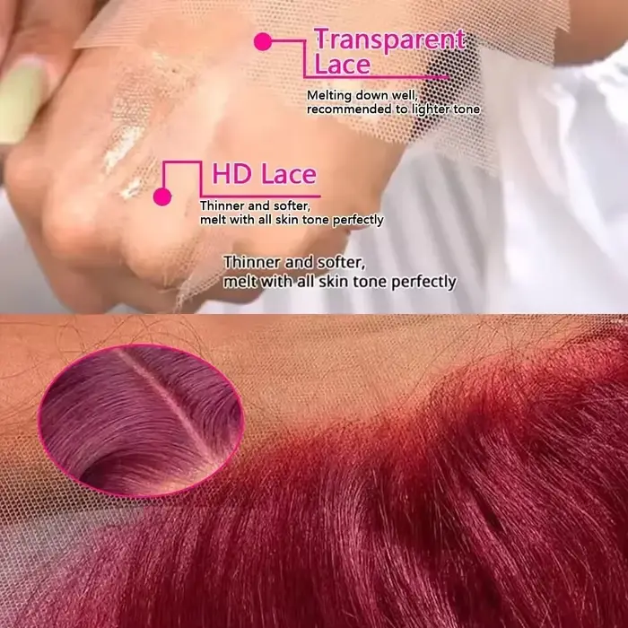 Perruque en cheveux humains ondulés bordeaux 99J, densité 200, avec dentelle frontale HD 13x6, 100% 