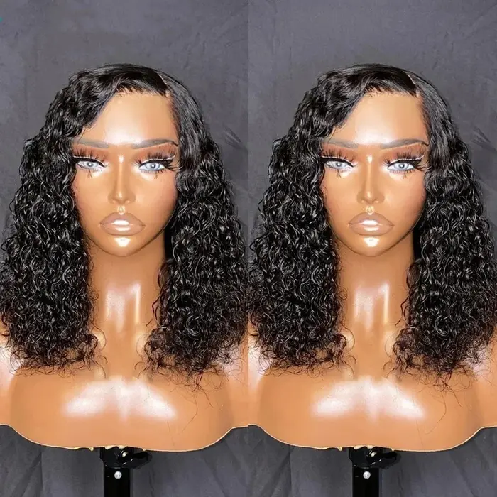 100% cheveux humains vague d'eau Bob perruques bouclés 6x4 HD sans colle perruque cheveux humains pr
