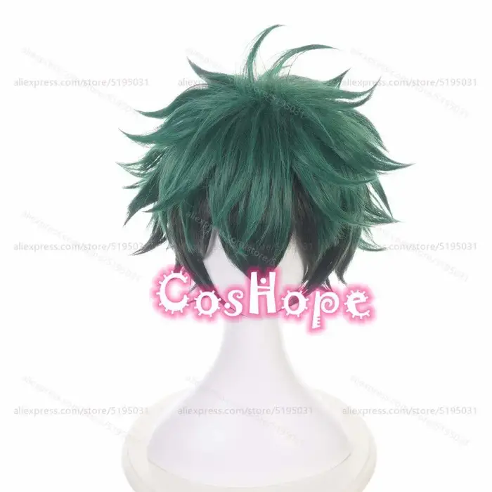 MHA-Perruque de Cosplay Midoriya Izuku, Deku, Courte, Pelucheuse, Verte, Noire, Anime, Perruques Syn