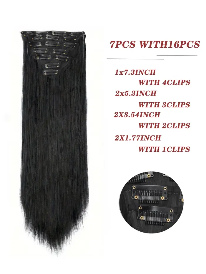 Extensions de cheveux synthétiques longues à clipser