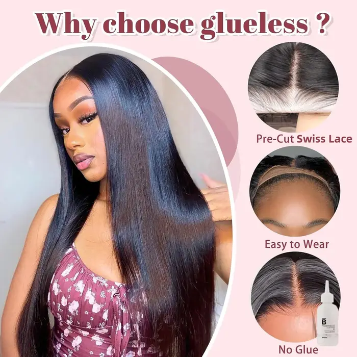 Wear And Go – perruque Lace Closure Wig brésilienne sans colle, cheveux lisses, pre-plucked, 4x4, pr