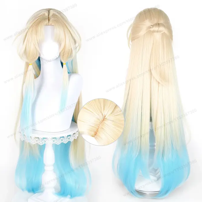 Perruque de cosplay HSR Pearl, 98 cm de long, bleu doré clair, pour femmes, perruque de cosplay anim