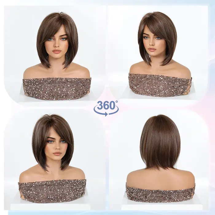 LOUIS FERRE Perruque courte brune avec frange pour femme