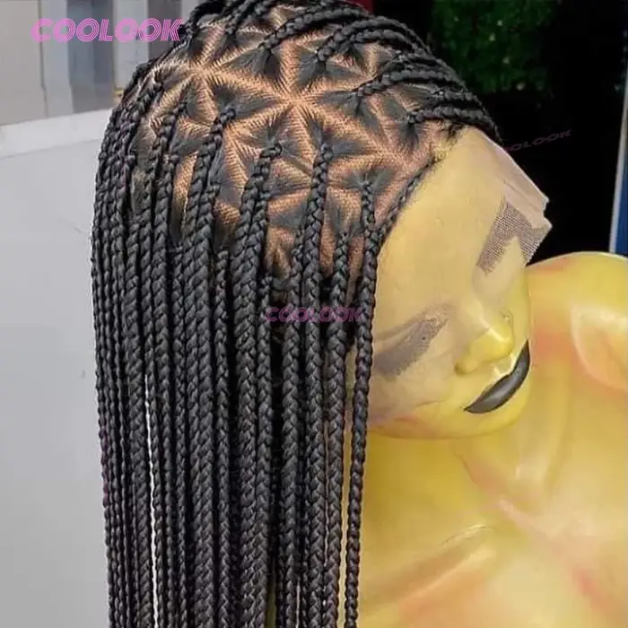 Triangle synthétique tresses cheveux perruque pleine dentelle tressé perruques pour les femmes noire