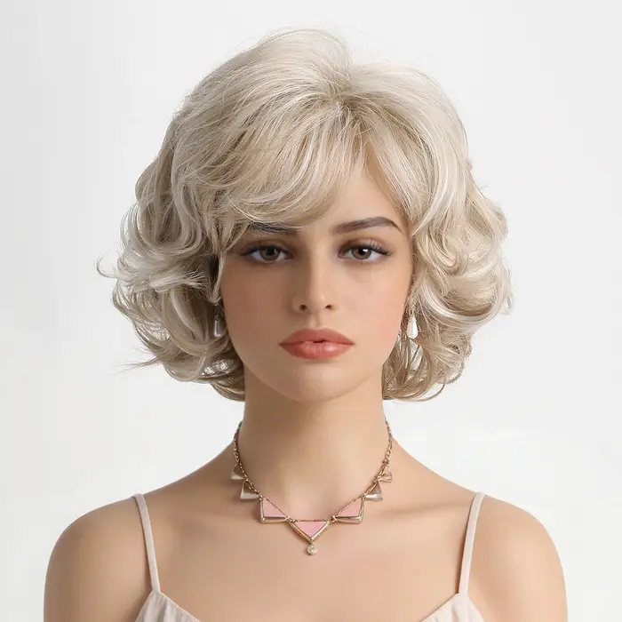 Nouvelle perruque synthétique bouclée dorée claire de 10 pouces