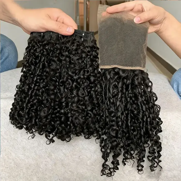 Lots de Cheveux Humains Bouclés Pixie Birmans en Gros avec Fermeture en Dentelle HD