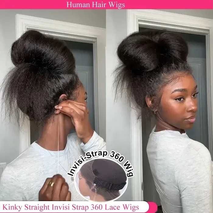 Perruques frontales 360 HD Lace Kinky Straight en cheveux humains brésiliens
