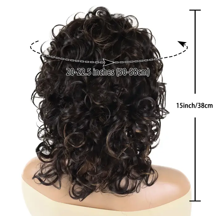 Perruque synthétique brune bouclée volumineuse avec frange pour femme