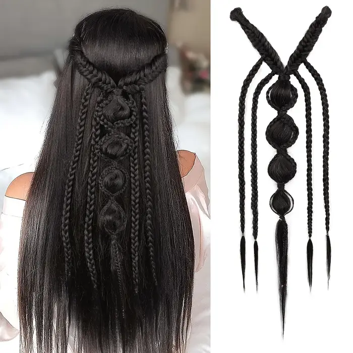Extensions de cheveux synthétiques tressées style bohème viking, mèches ombrées, tresses féeriques m