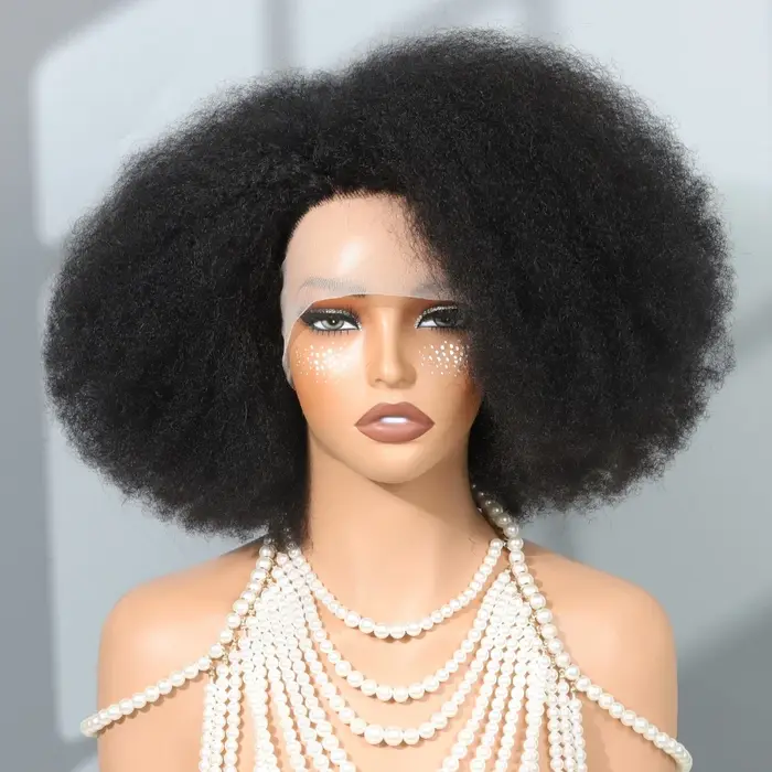 Perruques Courtes Afro Bouclées Kinky 13x5x2 avec Raie Latérale en Dentelle, Perruques Bob Courtes e