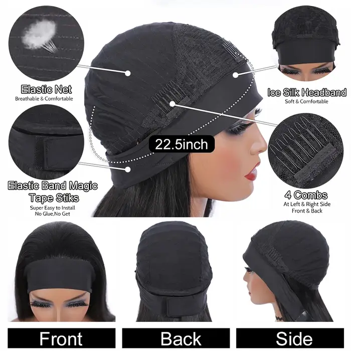 Crépus droite courte Bob bandeau perruque pour femmes brésilien Remy 100% cheveux humains 250% pas cher pleine Machine