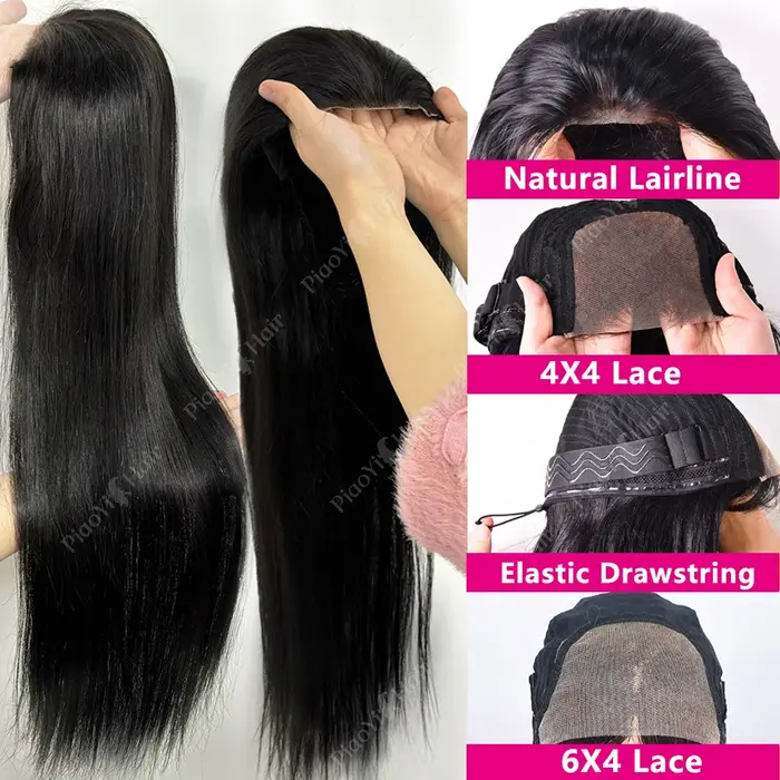 Straight Drawstring Human Hair Wigs Perruques Cheveux Humains Sans Colle 12A Perruques Cheveux Humai