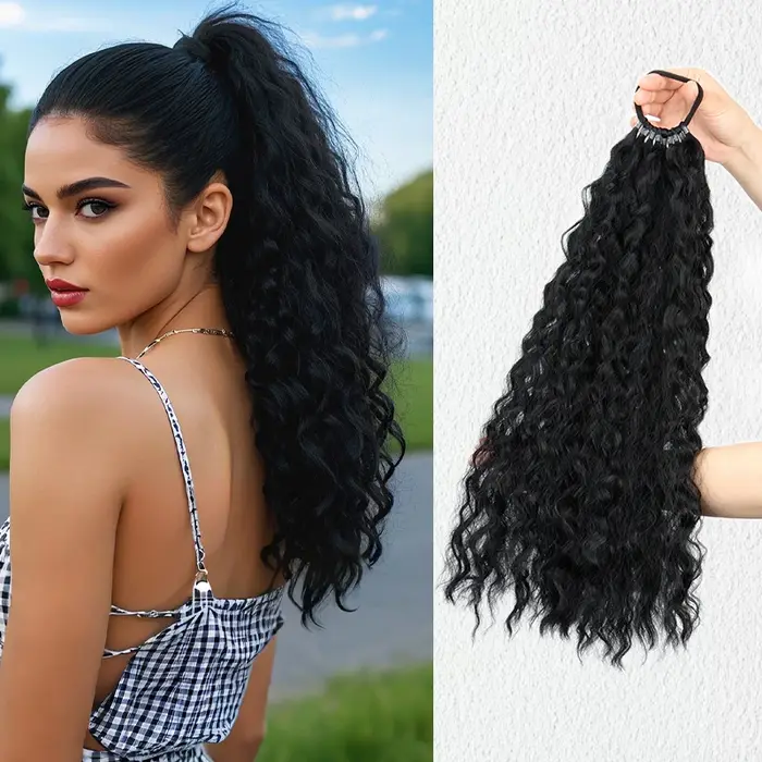 WIGSIN 18 pouces synthétique longue queue de cheval bouclée avec élastique cheveux corde Extensions