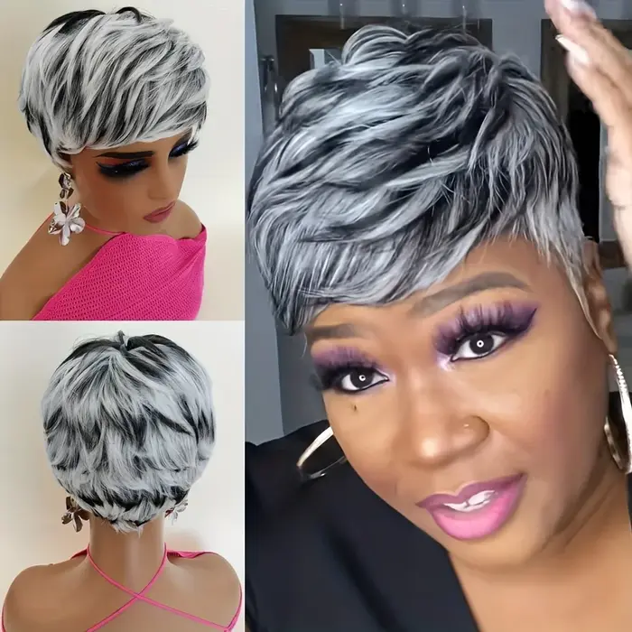Perruque synthétique courte grise pour femmes, coiffure grise classique, cheveux lutin, pour mère am
