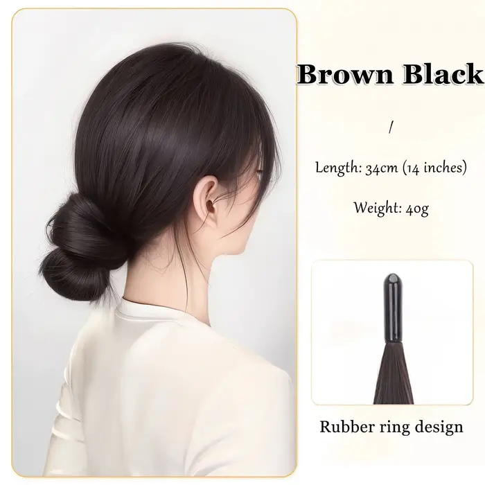 Extensions de cheveux synthétiques longues et lisses à enroulement automatique avec anneau en caoutc